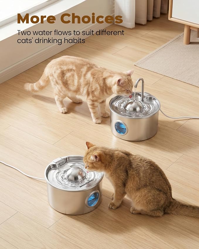Stainless Steel Cat Water Fountain: Cat Fountain with with 6 Filters + 3 Sponges - 88oz/2.6L Slient Pet Water Fountains for Cats Indoor - DCTROD Kitten Fountains - Gifts for Cats Dogs Small Animals