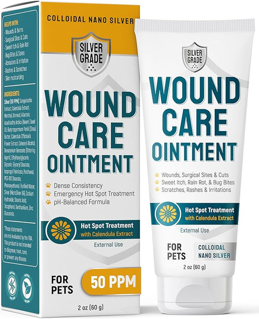 Dog Wound Care Ointment with Silver & Calendula – Aids with Scratches, Irritations, Bites – Feline & Canine Hot Spots Treatment in a Gel Form – Wound Antibiotic Ointment for Dogs & Cats in 2-oz Tube