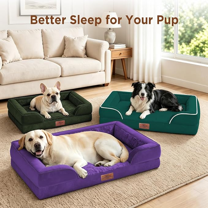 Comfort Expression Waterproof Orthopedic Dog Bed for Extra Large Dogs | Supportive Egg Crate Foam XL Pet Bed with Removable Bolster, Dog Couch with Washable Cover & Non-Slip Bottom, 42x30 Inch