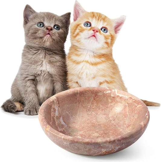 Natural Marble Cat Bowl, Weighted 1.5lb Cat Food Bowl for Cat and Small Dog, Small Animal Pet Food Dish Non-Slip, Shallow Dish for Whisker Fatigue Relief, Premium Red Stone for Home Decor