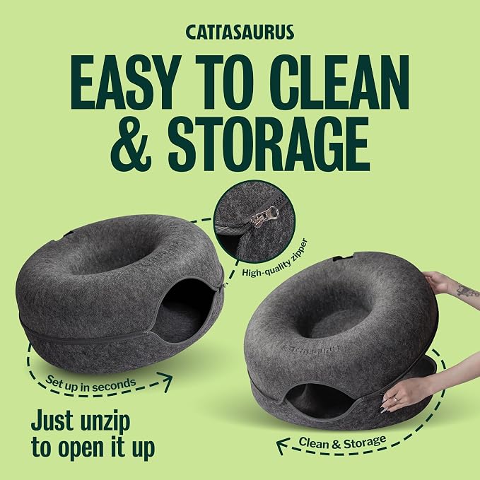 Peekaboo Cat Cave for Multiple & Large Cats Up to 30-45 Lbs, Scratch Detachable & Washable Tunnel Bed, Comfy Donut Cat Cave (Dark Gray, Large)