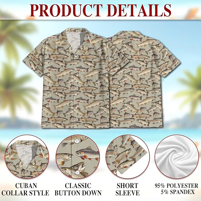 Fishing Crappie Hawaiian Shirt for Men, Button Down Summer Beach Short Sleeve, Fishing Lover Gifts, Sizes S-5XL