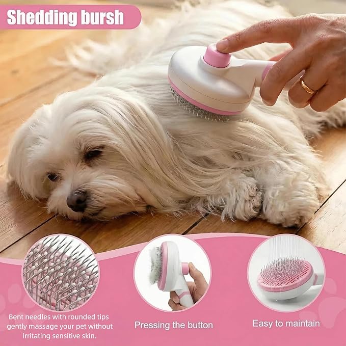 9PCS Dog Bath Kit & Dog Brush Kit for Dogs & Cats - Professional Pet Grooming Tools Set with Shedding Brush, Bath Scrubber, Dematting Comb & Storage Bag - Complete Dog Washing Essentials, Pink
