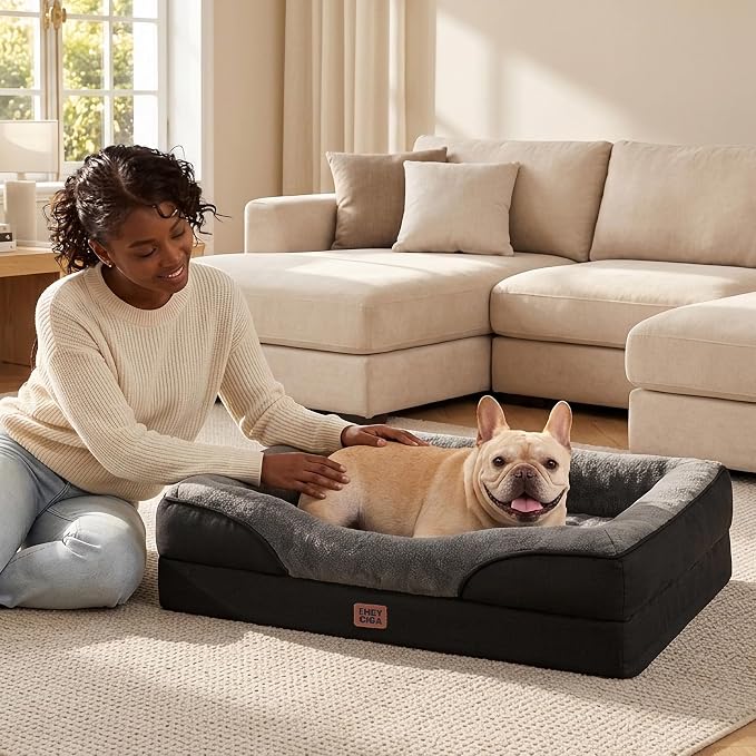 EHEYCIGA Orthopedic Dog Bed for Large Dog, Memory Foam Dog Couch, Grey/Black