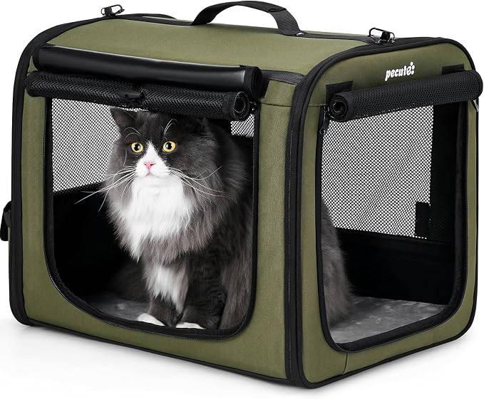 Dog Car Carrier Light Weight 19.7×16.9×14.8in, Foldable Dog Carrier, Green | Easy to Assemble, Portable and Breathable Pet Carrier, Suitable for Indoor and Outdoor Use, Dog Travel Crate with Curtain