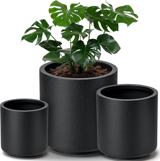 homenote Flower Pots 13.2/10.5/8.5 Inch,Large Plant Pots Indoor with Drainage,Plastic Pots for Plants,Garden Pots for Outdoor,Large Planters for Indoor Plants,Big Plastic Planter,Black(3 Pcs)