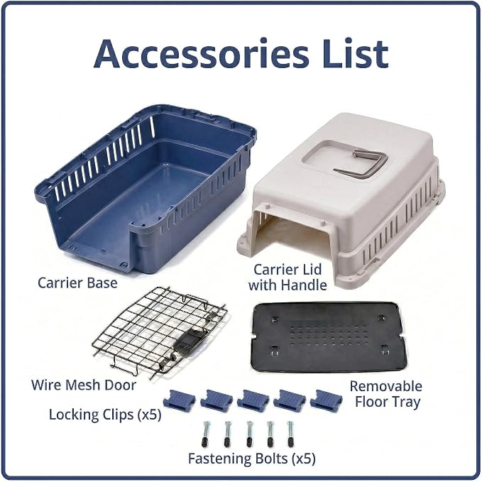 Hard-Sided Pet Carrier for Cats and Small Dogs, 20" Sturdy Travel Kennel with Secure Wire Door & 360° Ventilation, Portable Plastic Crate for Vet Visits & Car Travel (Blue/Grey)