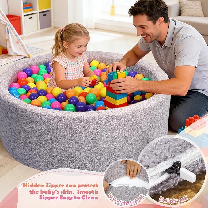 Imitation Teddy Colours Foam Ball Pit 35.4"x 11.8" Soft Round Playpen for Toddlers Dogs Cats with Soft Memory Sponge for Babies Indoor and Outdoor Game Gray (Balls not Included)
