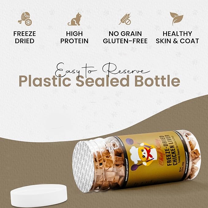 Chicken Liver Dog Treats | Freeze Dried Liver Treats for Dogs, 100% Human Grade, Single Ingredient | Grain-Free Kitten Treats, High Protein | No Additives or Preservatives | Tested in USA | 1.7 oz