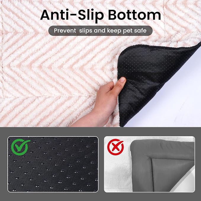 Mora Pets Cat Bed for Indoor Cats & Small Dogs Washable Flat Cat Bed Mat Soft Fluffy Dog Crate Kennel Carrier Pad with Anti-Slip Bottom for Pet Cage Travel Sleeping Chevron Pink 22 x 13