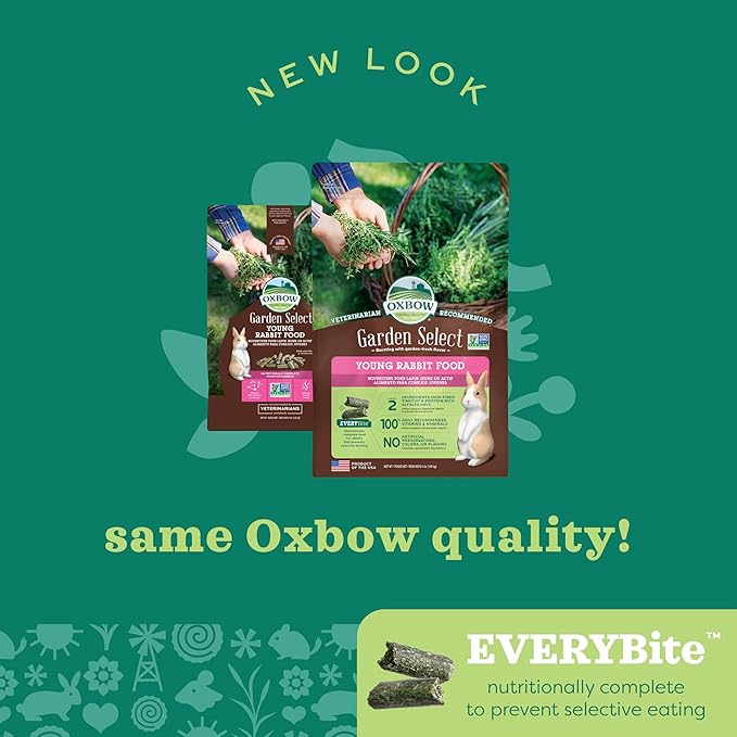 Oxbow Garden Select Rabbit Food, Young, Made with Oxbow Alfalfa for Rabbit, Bunny Food Pellets, Non-GMO, No Soy or Wheat, Small Animal Pet Products, Made in USA, High Fiber, 4 lb. Bag