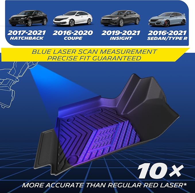 Michelin Vehicle Mats, Premier Series All-Weather TPE Custom Fit Liner for Honda Civic Coupe 2016-2020, Sedan/Type R 2016-2021, Hatchback 2017-2021, Insight 2019-2021 Floor Mats(3 Piece)