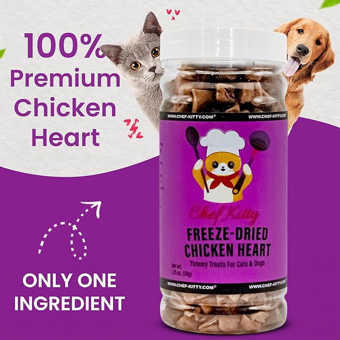 Chicken Hearts for Dogs | Cat Treats Freeze Dried, 100% Human Grade, Single Ingredient | High Protein Cat & Dog Food Toppers | No additives or Preservatives | Inspected & Tested in USA | 1.4 oz.