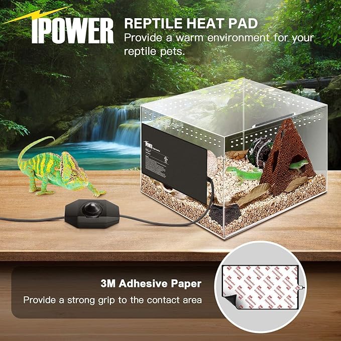 iPower 8x18 Inch Reptile Heating Pad with Adjustable Controller Knob, Under Tank Heater Mat for Turtles, Lizards, Snakes, Amphibians & Small Pets, 2 Pack