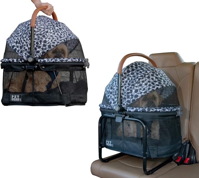 Pet Gear No-Zip View 360 Pet Carrier & Car Seat, 20", Spotted Black | Booster Seat Frame, Mesh Ventilation, Push Button Entry, No Tools Required, For Small Dogs & Cats