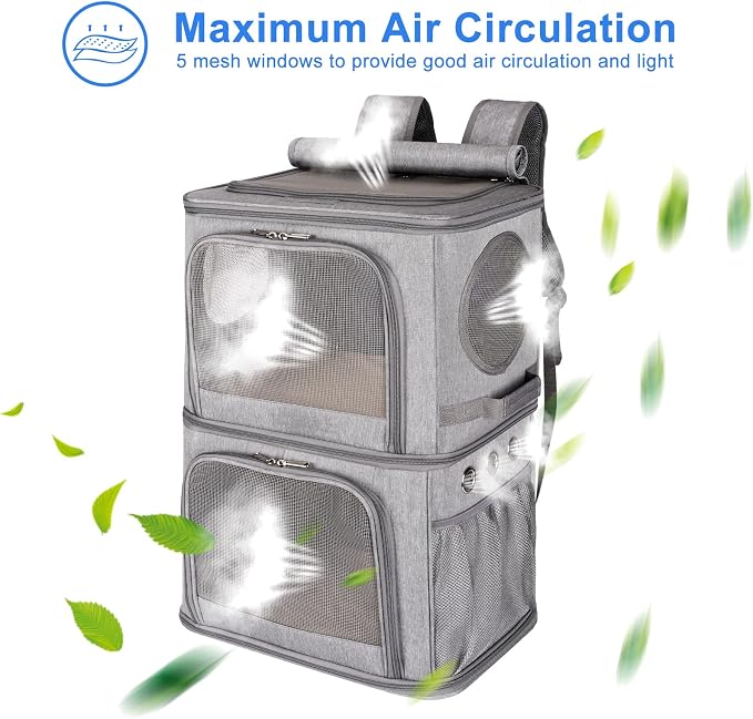 Extra Large Double Pet Carrier Backpack for Cats & Small Dogs | Portable Large Pet Travel Carrier with Super Ventilated Design, Ideal for Hiking, Camping and Outdoor Adventures