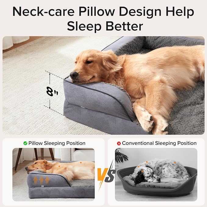 XXL Plus Orthopedic Dog Beds Large Sized, XL Washable Dog Sofa with Egg-Crate Foam, Waterproof Lining and Non-Skid Bottom