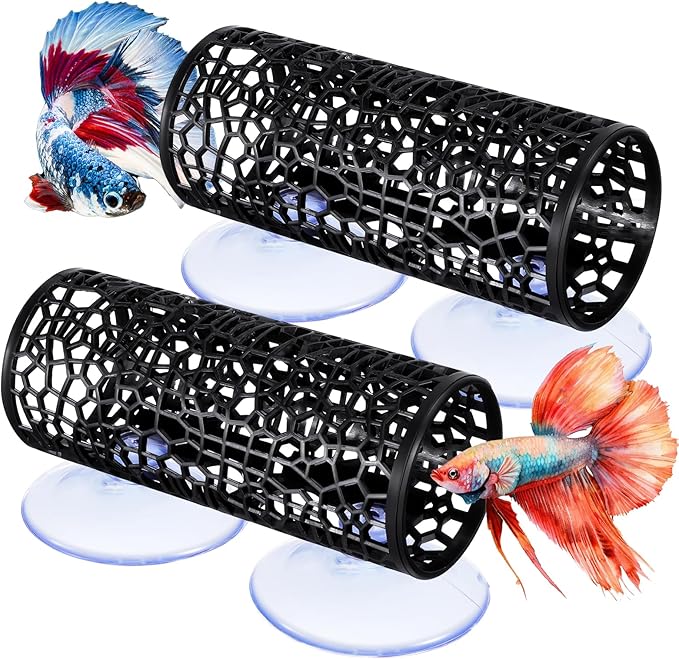 Xinjoduz 2 PCS Black Betta Fish Tunnel Hammock, Safe Aquarium Tunnel & Floating Betta Hide for Small Fish, Tank Accessories Fishtank Decorations
