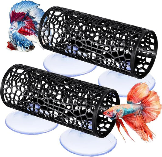 Xinjoduz 2 PCS Black Betta Fish Tunnel Hammock, Safe Aquarium Tunnel & Floating Betta Hide for Small Fish, Tank Accessories Fishtank Decorations