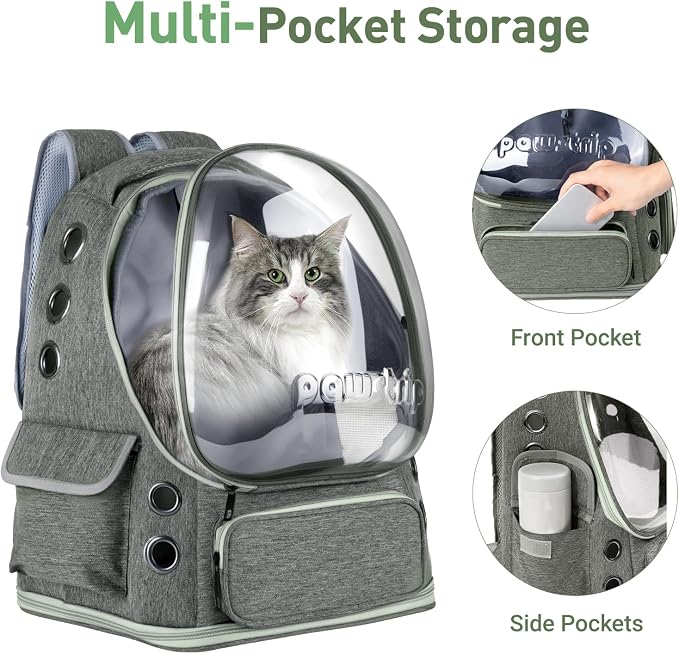 Cat Backpack Carrier Clear Bubble Window for Cats & Small Dogs up to 15 lb | Large Space Breathable Foldable Pet Carrier Airline Approved, Mesh Entry Safety Tether Washable Pad, Travel Hiking Outdoor