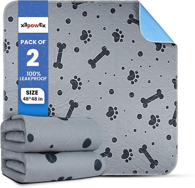 Washable Dog Pee Pads 2 Packs 48’’ x 48’’ Reusable Puppy Pads Waterproof with Non Slip Bottom, Heavy Absorbent Puppy Training Pads for Indoor Use
