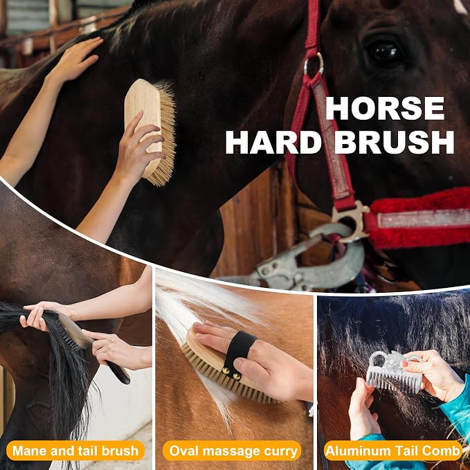 Uross Horse Grooming Kit 15PCS - Horse Brush Set with Organizer Tote Bag Care Cleaning Kit with Brush & Comb, Professional Equine Coat Care Gifts for Horseriders Beginner