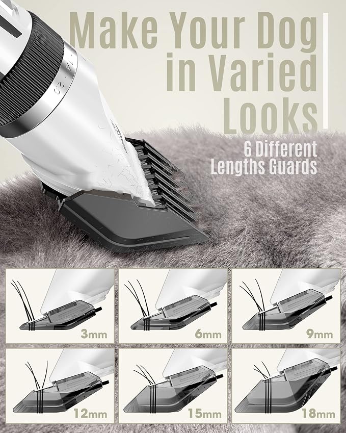 oneisall Dog Clippers Low Noise Grooming Kit for Dogs Cats Pets | Cordless & Long Battery Life, Simple for Beginners, 6 Guide Combs, Removable & Rinsable Blade