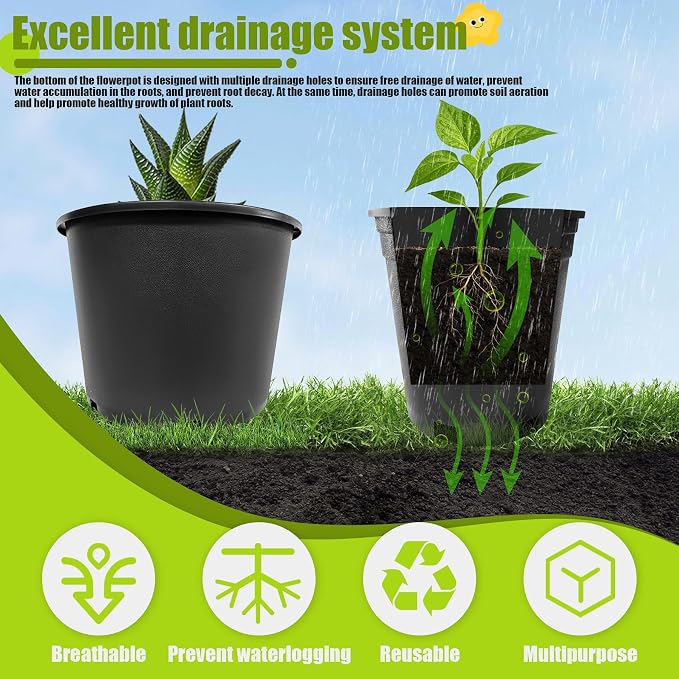 20 Gallon Nursery Pots Plastic Container Injection Molded Pot for Plants Flexible with Drainage Holes Suitable for Plants Soil Growers or Hydroponics Black 5 Pcs