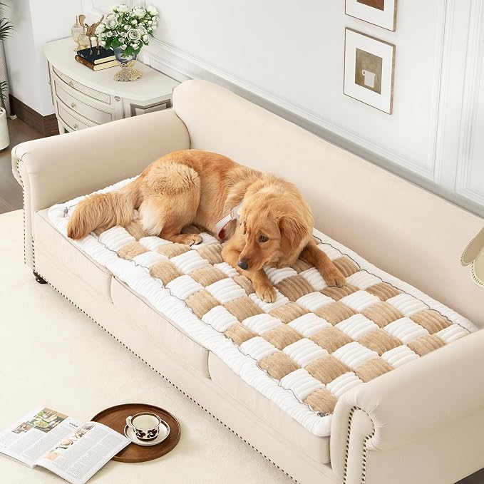 Couch Cover for Sofa, Sectional Couch Cover for Dogs, Sofa Cover Washable, Cushion Cover Blanket Pad Bed Mat for Pets, Fleece Furniture Protector, Camel, 27.6x70.9in
