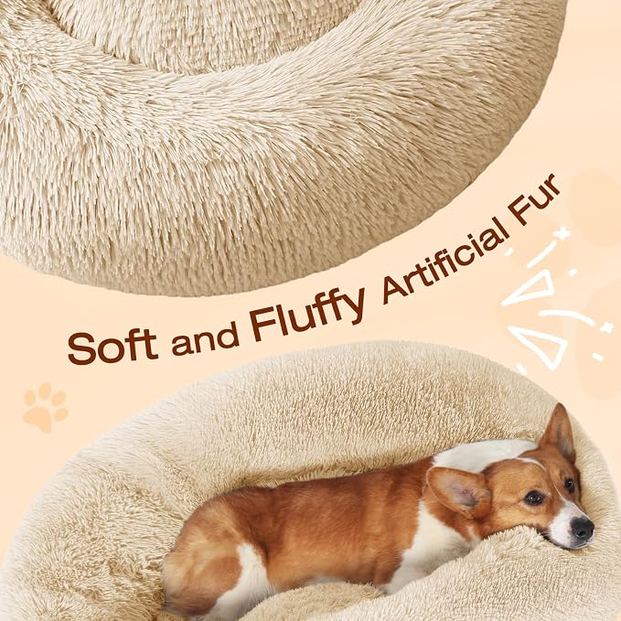 JOLLYVOGUE Dog Beds Large Sized Dog, Calming Anti-Anxiety Dog Bed, Fluffy Donut Cushion for Extra Large Pets (45")