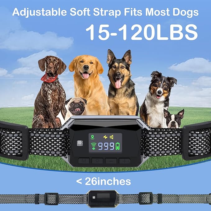 GPS Invisible Fence Dollar for Dog, Electric Dog Fence Wireless System, Radius Range 98-3278ft Perimeter Dog Collar with 3 Training Mode, IPX7 Waterproof and Magnetic Charging for Outdoor Use Only