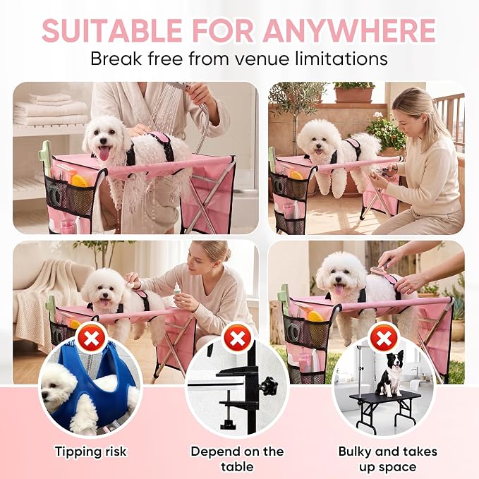 Pet Grooming Hammock with Stand, Foldable for Small Dogs & Cats