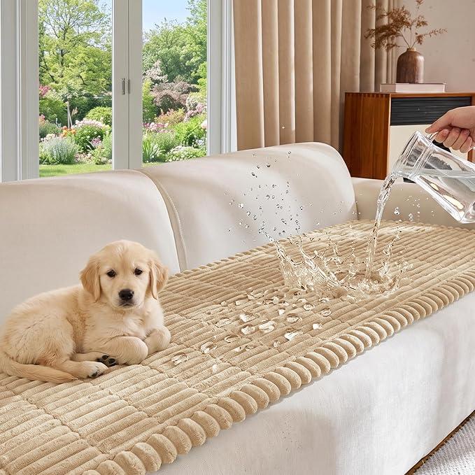 FUANGUI Waterproof Couch Cover Sofa Cover for Dogs and Pets Sofa Protector | Non-Slip Washable Fuzzy Soft Cat Bed Sofa Slipcover for 2-3 Cushion Couch Sofa Pet Friendly, Khaki, 27.6" x 59.1", 1 pcs