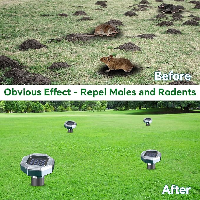 Mole Repellent Solar Powered - Ultrasonic Mole Repeller, Snake Repellent for Yard, Groundhog Skunk Vole Gopher Repellent for Lawn Yard Garden