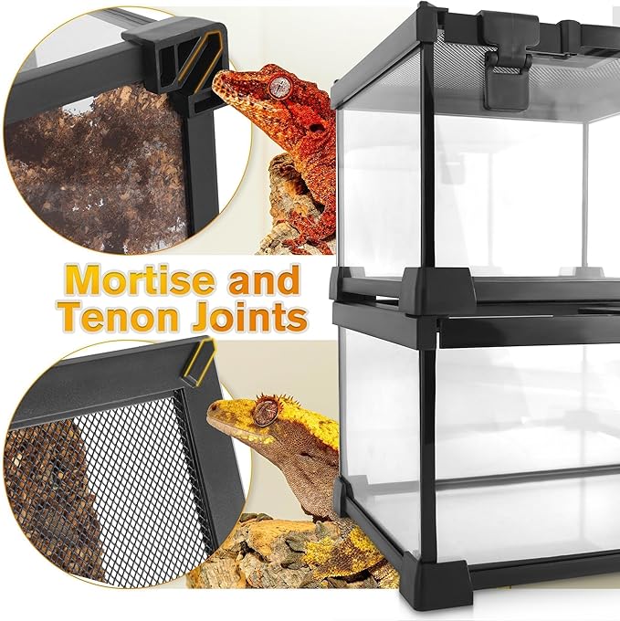 12"x12"x12" Reptile Terrarium, Escape-Proof Glass Full-View Vivarium for Tropical Invertebrates Such as Hermit Crabs, with Escape-Proof Lock & Feeding Hatch