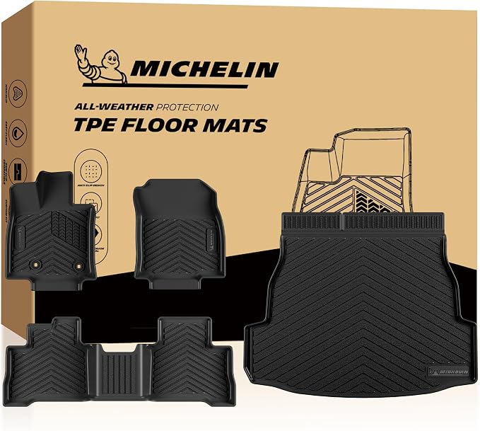 Michelin Vehicle Mats, Premier Series All-Weather TPE Custom Fit Liner for Toyota RAV4 Hybrid 2026-2027 Floor Mats (4 Piece)