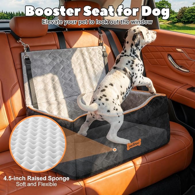Dog Car Seat for Dog Under 50Lbs Medium or 2 Small Dogs Under 25Lbs | Booster Car Seat, Waterproof Cars Pet Bed with Thick Cushion & Safety Leash, Removable Pet Cars Seats for Travel