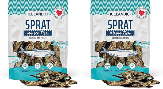 Icelandic+ Whole Fish: Sprat - 2oz Bag - Dog Treats, Wild- Caught, 2.5-3" Crunchy Air-Dried Pet Snacks, Single Ingredient, Just The Fish Nothing Else (Pack of 2)