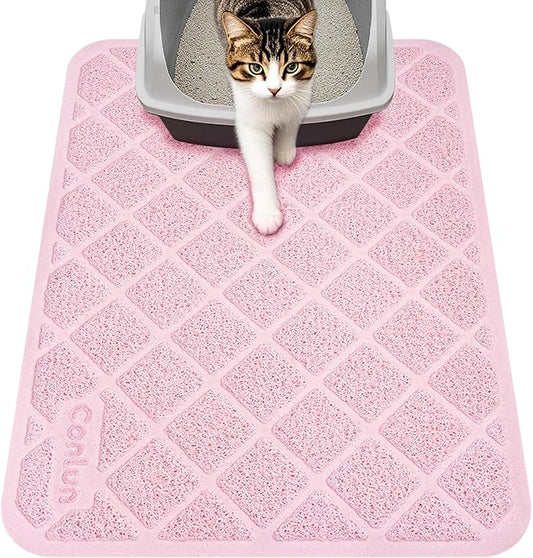 Conlun Cat Litter Mat Litter Trapping Mat, 24" x 17" Premium Durable PVC Grid Mesh with Scatter Control, Non-slip, Less Waste Cat Litter Box Mat, Pink
