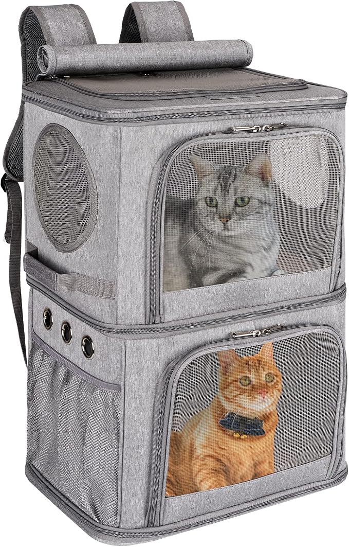 Extra Large Double Pet Carrier Backpack for Cats & Small Dogs | Portable Large Pet Travel Carrier with Super Ventilated Design, Ideal for Hiking, Camping and Outdoor Adventures