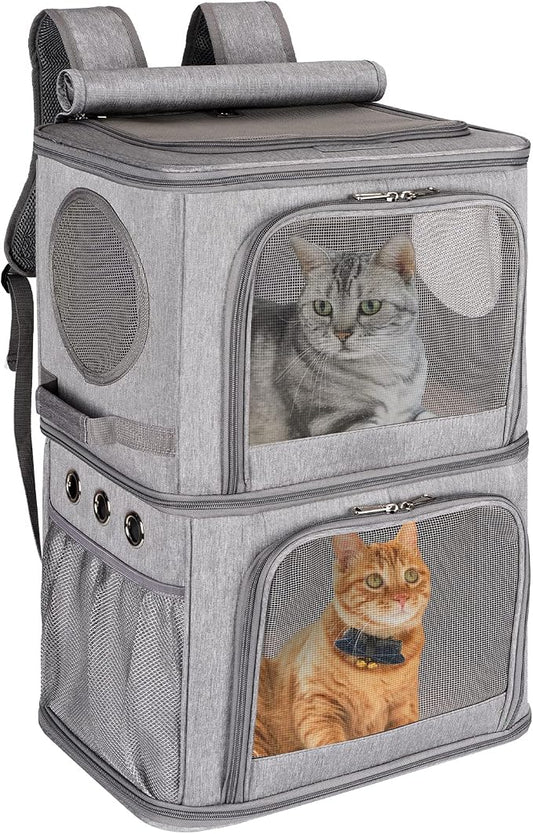 Extra Large Double Pet Carrier Backpack for Cats & Small Dogs | Portable Large Pet Travel Carrier with Super Ventilated Design, Ideal for Hiking, Camping and Outdoor Adventures