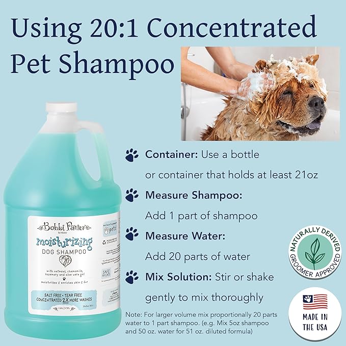 Bobbi Panter Oatmeal Dog Shampoo Aloe Vera, Chamomile & Rosemary – Moisturizing Natural Formula for Dry Skin, Tear-Free, 30:1 Concentrate, 1 Gallon (Case of 4)
