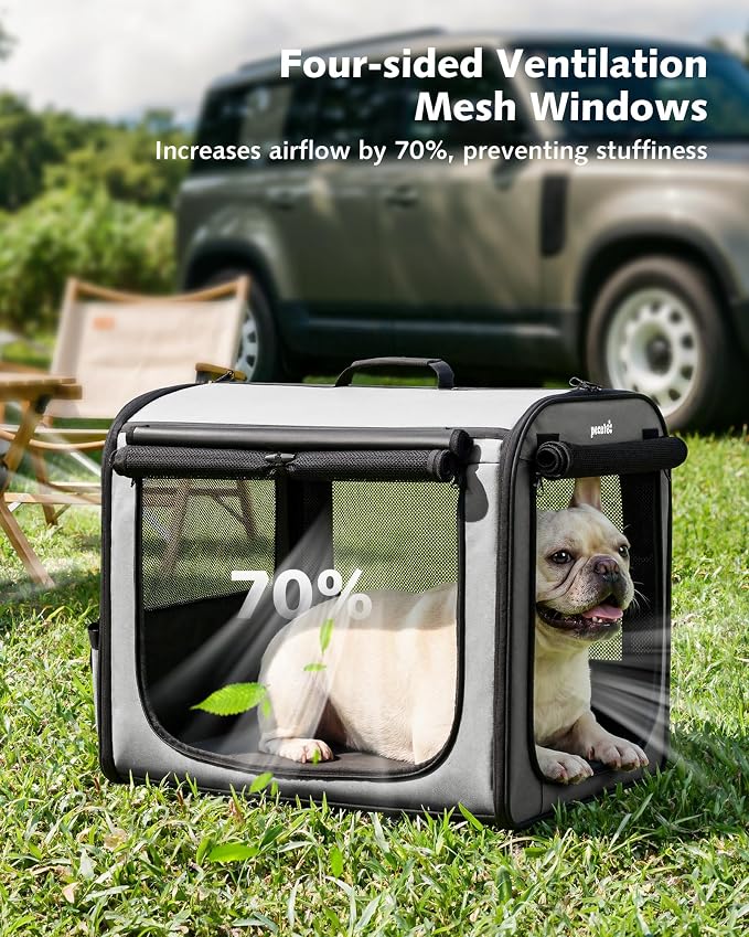 Dog Car Carrier Light Weight 24×17.7×20.5in, Foldable Dog Carrier, Gray | Easy to Assemble, Portable and Breathable Pet Carrier, Suitable for Indoor and Outdoor Use, Dog Travel Crate with Curtain