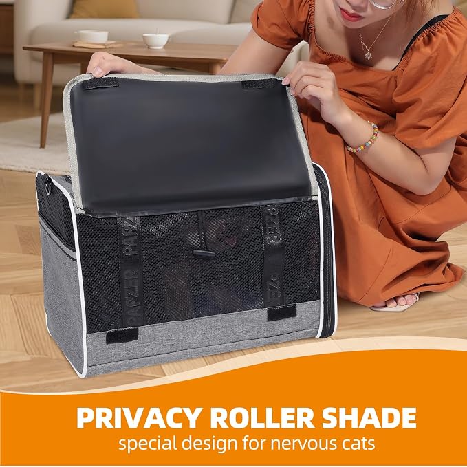 Cat Carrier for Travel, Soft-Sided, Top Loading, Privacy Curtain, to 20 lbs | Medium Pet Carry Bag Nervous Cat, Vet Visits Car Transport, Luggage Sleeve Suitcase Attachable Small Puppy Crate Kennel Grey