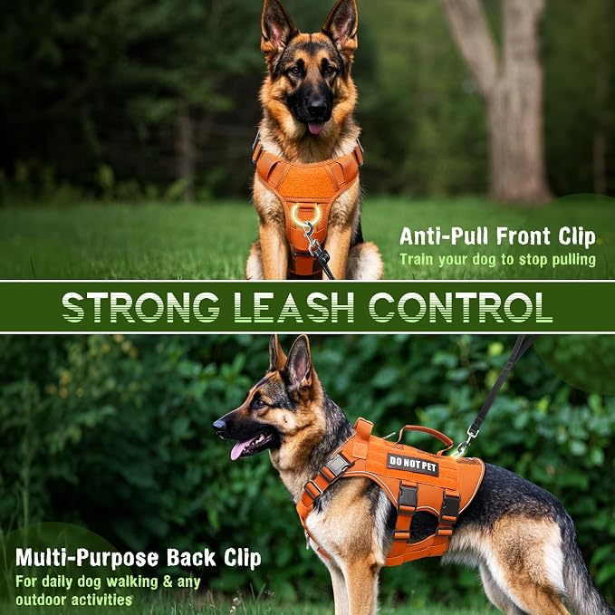 Tactical Molle Vest Mesh Dog Harness with 10 Removale Pet Patches | Breathable Service Dog harness with Double Soft Padded Handle for Medium Dog, Reflective Military Pet Vest for Walk Hiking