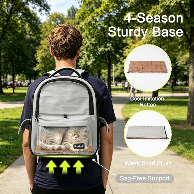 Cat Carrier Dog Backpack Carrier with Anti-Collapse Bottom (Light Gray) | Dog Carrier Mesh Backpack Breathable Pet Travel Bag with Sun Shade, Locking Zippers, Ergonomic Support for Hiking, Vet, Car