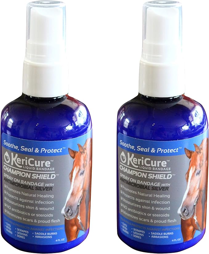 Champion Shield Silver Liquid Bandage for Horses, 2 Pack, Wound Care, First Aid for Horses, Livestock, Large Animal Spray on Bandage, Made in The USA, USEF & USDA Compliant