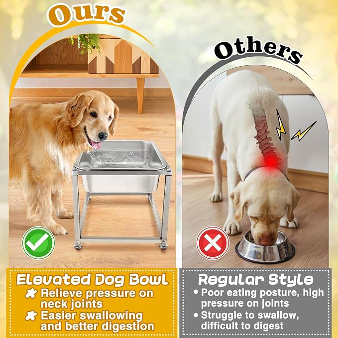 2 Gallons Large Elevated Dog Water Bowl - 11.5''H Durable Stainless Steel Raised Dog Bowl with Stand for Large Dogs, Easy to Clean and Assemble for Indoor Outdoor | 11.5'' H Sturdy Stainless Steel Raised Dog Bowl with Stand for Large Dogs, Easy to Clea...