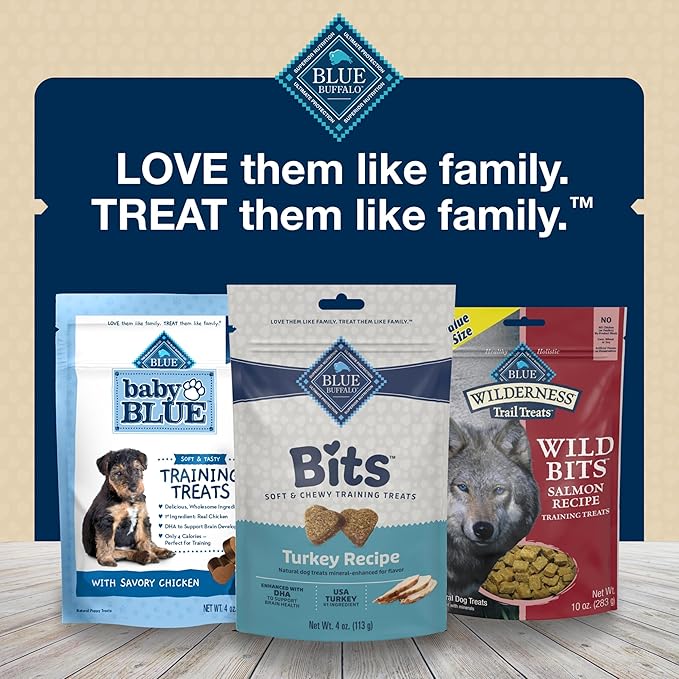 Blue Buffalo Bits Soft Dog Treats for Training, Made with Natural Ingredients & Enhanced with DHA, Turkey Recipe, 4-oz Bag (Pack of 6)