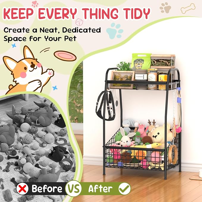 Kaiferty Indestructible Medium Dog Toy basket, Toy Box for Dogs,Pet Toys Bin Dog Metal Wire Basket for Toys, Food Storage, Storage Organizer Chest Storage, Toy Box for Living Room Area (Black)